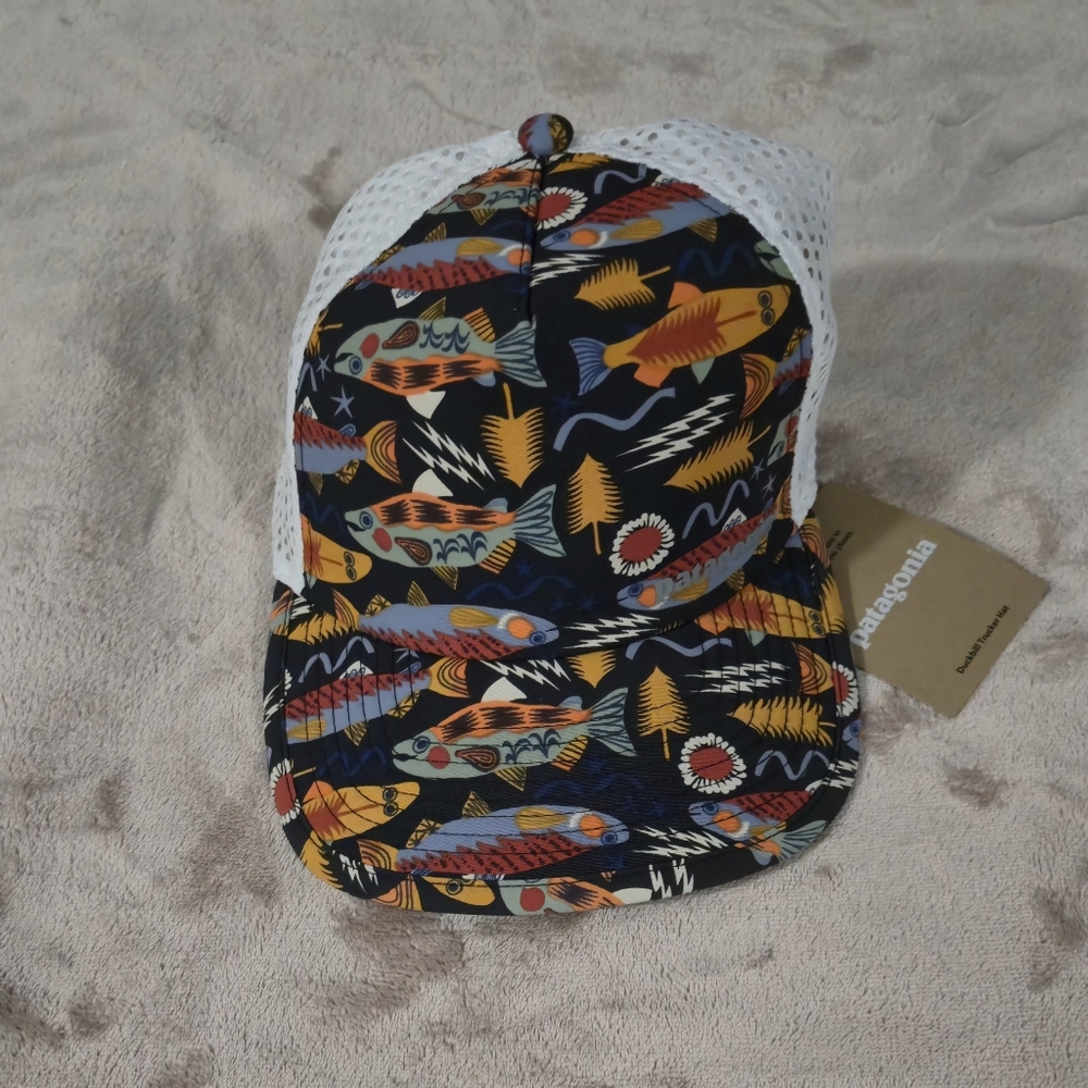 Patagonia Multicolor Fish Print Trucker Hat with White Mesh